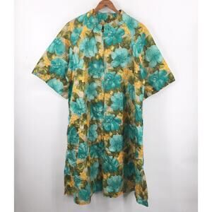 Vintage Janet Lynn Featherlite Hand Screened Floral Print Robe House Dress